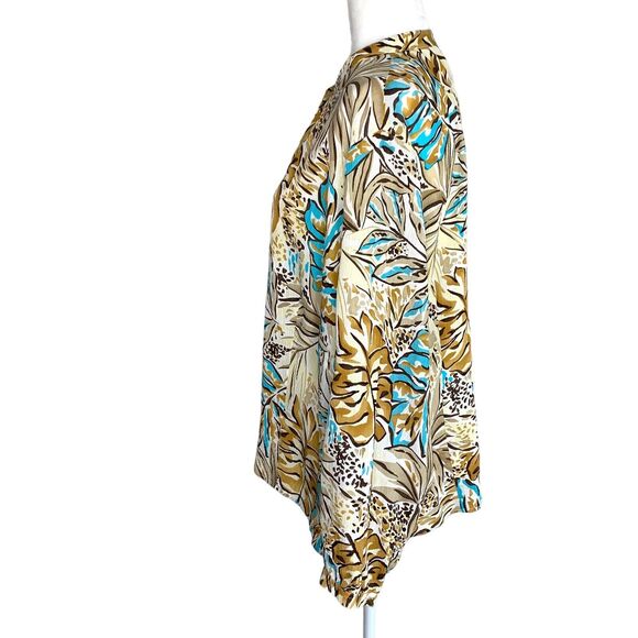 TALBOTS Vintage Petites Size 20W 100% Silk Neutral Print Blouse Button Down - Picture 2 of 9